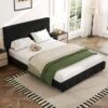 Black Full Linen Upholstered Storage Platform Bed Frame With Headboard