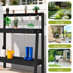 45.5 In. H X 34.8 In. W X 17.7 In. D Black HDPE Potting Bench Table, Multi-Purpose Plant And Storage Shelf -More Furniture Store black jearey potting benches and tables jyyygzt bk 1f 1000