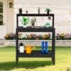 45.5 In. H X 34.8 In. W X 17.7 In. D Black HDPE Potting Bench Table, Multi-Purpose Plant And Storage Shelf