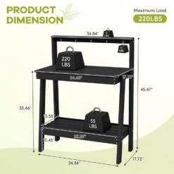45.5 In. H X 34.8 In. W X 17.7 In. D Black HDPE Potting Bench Table, Multi-Purpose Plant And Storage Shelf -More Furniture Store black jearey potting benches and tables jyyygzt bk fa 1000