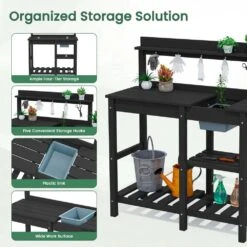 40.94 In. W X 47.24 In. H Black HDPE Weather-Resistant Garden Potting Bench Table With Storage Shelf 11 40.94 In. W X 47.24 In. H Black HDPE Weather-Resistant Garden Potting Bench Table With Storage Shelf -More Furniture Store black jearey potting benches and tables yygzt bk 1f 1000