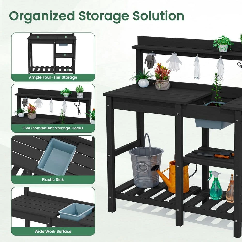 40.94 In. W X 47.24 In. H Black HDPE Weather-Resistant Garden Potting Bench Table With Storage Shelf 4 40.94 In. W X 47.24 In. H Black HDPE Weather-Resistant Garden Potting Bench Table With Storage Shelf - Image 4