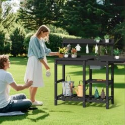40.94 In. W X 47.24 In. H Black HDPE Weather-Resistant Garden Potting Bench Table With Storage Shelf 15 40.94 In. W X 47.24 In. H Black HDPE Weather-Resistant Garden Potting Bench Table With Storage Shelf -More Furniture Store black jearey potting benches and tables yygzt bk 31 1000