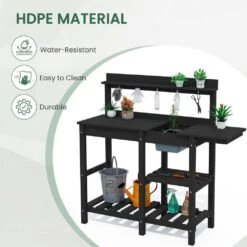 40.94 In. W X 47.24 In. H Black HDPE Weather-Resistant Garden Potting Bench Table With Storage Shelf 10 40.94 In. W X 47.24 In. H Black HDPE Weather-Resistant Garden Potting Bench Table With Storage Shelf -More Furniture Store black jearey potting benches and tables yygzt bk 4f 1000