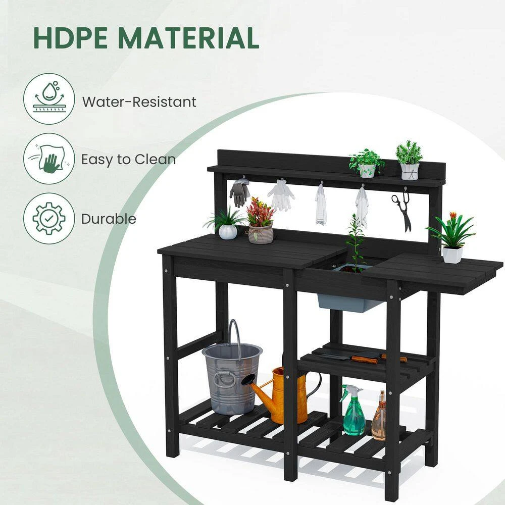 40.94 In. W X 47.24 In. H Black HDPE Weather-Resistant Garden Potting Bench Table With Storage Shelf 3 40.94 In. W X 47.24 In. H Black HDPE Weather-Resistant Garden Potting Bench Table With Storage Shelf - Image 3