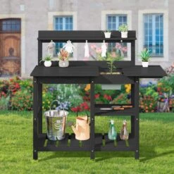 40.94 In. W X 47.24 In. H Black HDPE Weather-Resistant Garden Potting Bench Table With Storage Shelf