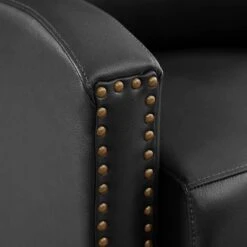 Classic Vintage Cigar Black Hand Push Leather Recliner With Nailhead Trim -More Furniture Store black jearey recliners rc ts black 1f 1000