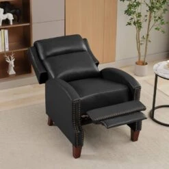 Classic Vintage Cigar Black Hand Push Leather Recliner With Nailhead Trim -More Furniture Store black jearey recliners rc ts black 31 1000