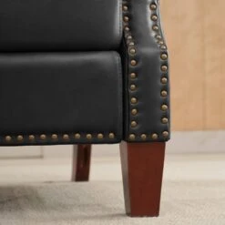 Classic Vintage Cigar Black Hand Push Leather Recliner With Nailhead Trim -More Furniture Store black jearey recliners rc ts black 44 1000