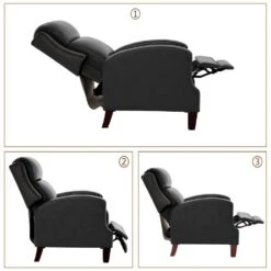 Classic Vintage Cigar Black Hand Push Leather Recliner With Nailhead Trim -More Furniture Store black jearey recliners rc ts black c3 1000