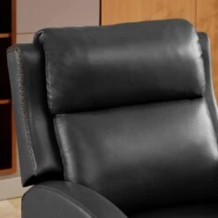 Classic Vintage Cigar Black Hand Push Leather Recliner With Nailhead Trim -More Furniture Store black jearey recliners rc ts black fa 1000