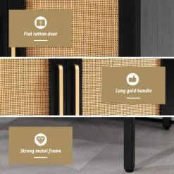 Rattan Buffet 2-Door Black Storage Sideboard Cabinet With Adjustable Legs -More Furniture Store black jearey sideboards buffet tables smg 2 black 44 1000