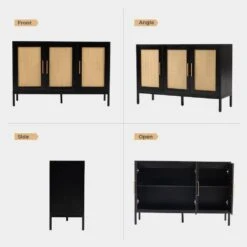 Black Wood 47.24 In. W Rattan Contemporary Storage Sideboard With Adjustable Legs -More Furniture Store black jearey sideboards buffet tables smg black c3 1000