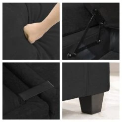 Modern 91 In. Black Chenille Square Arm L-Shaped Storage Sofa With Cup Holder And Ottoman For Living -More Furniture Store black jearey sofas couches xnecw 3 black 4f 1000