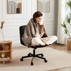 Peel Contemporary Faux Leather Swivel Ergonomic Task Chair Office In Black With Enlarged Seat Width -More Furniture Store black jearey task chairs pepu black 31 1000