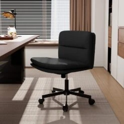 Contemporary Black Task Chair Office Swivel Ergonomic Upholstered Chair With Enlarged Seat Width