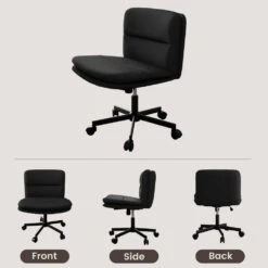 Contemporary Black Task Chair Office Swivel Ergonomic Upholstered Chair With Enlarged Seat Width -More Furniture Store black jearey task chairs ykcw black fa 1000
