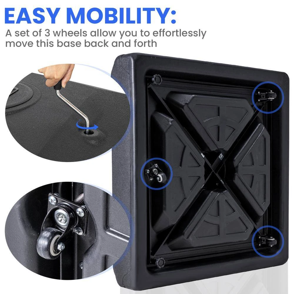 310 Lbs. Fillable Plastic Free Standing Patio Umbrella Base With Wheels In Black 5 310 Lbs. Fillable Plastic Free Standing Patio Umbrella Base With Wheels In Black - Image 5