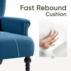 Lola Modern Upholstered Velvet Blue Accent Armchair With Extra Large Back And Wood Leg For Living Room Bedroom -More Furniture Store blue jearey accent chairs e011gby blue 1f 1000