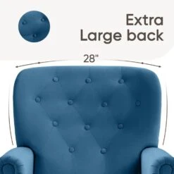 Lola Modern Upholstered Velvet Blue Accent Armchair With Extra Large Back And Wood Leg For Living Room Bedroom -More Furniture Store blue jearey accent chairs e011gby blue c3 1000