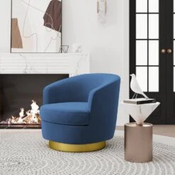 Nancy Modern 360° Swivel Blue Non-falling Velvet Fabric Barrel Accent Armchair For Bedroom Or Living Room 10 Nancy Modern 360° Swivel Blue Non-falling Velvet Fabric Barrel Accent Armchair For Bedroom Or Living Room -More Furniture Store blue jearey accent chairs xslswy blue 1f 1000