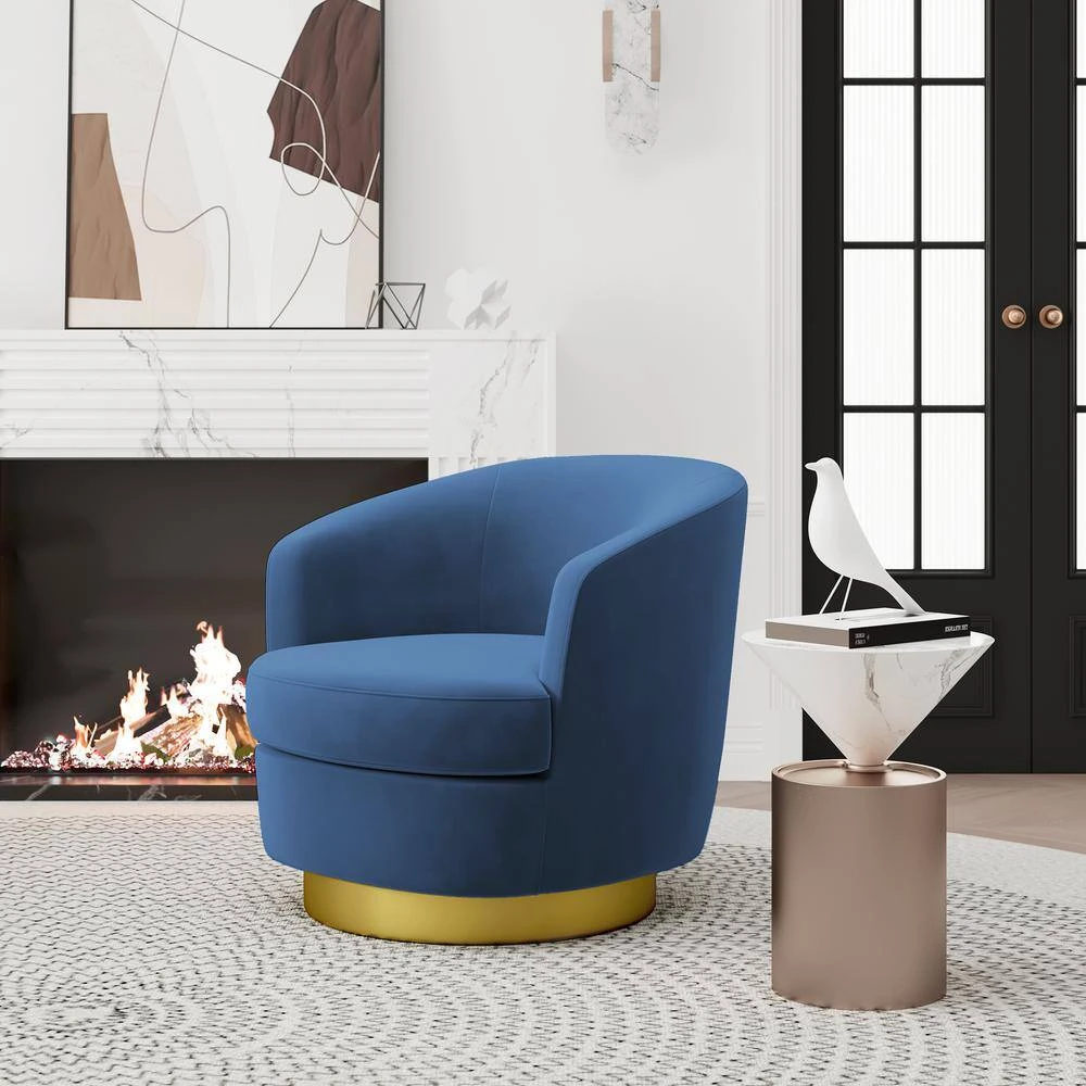 Nancy Modern 360° Swivel Blue Non-falling Velvet Fabric Barrel Accent Armchair For Bedroom Or Living Room 5 Nancy Modern 360° Swivel Blue Non-falling Velvet Fabric Barrel Accent Armchair For Bedroom Or Living Room - Image 5