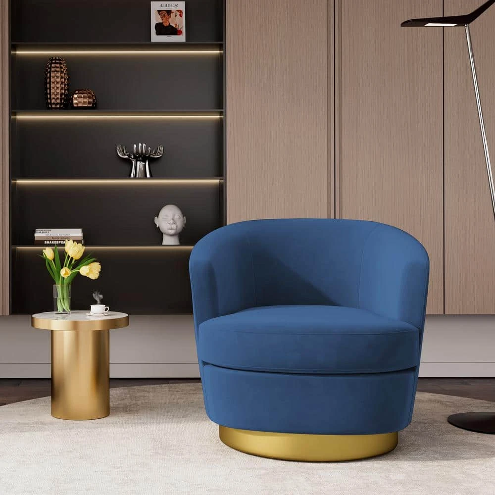 Nancy Modern 360° Swivel Blue Non-falling Velvet Fabric Barrel Accent Armchair For Bedroom Or Living Room 6 Nancy Modern 360° Swivel Blue Non-falling Velvet Fabric Barrel Accent Armchair For Bedroom Or Living Room - Image 6