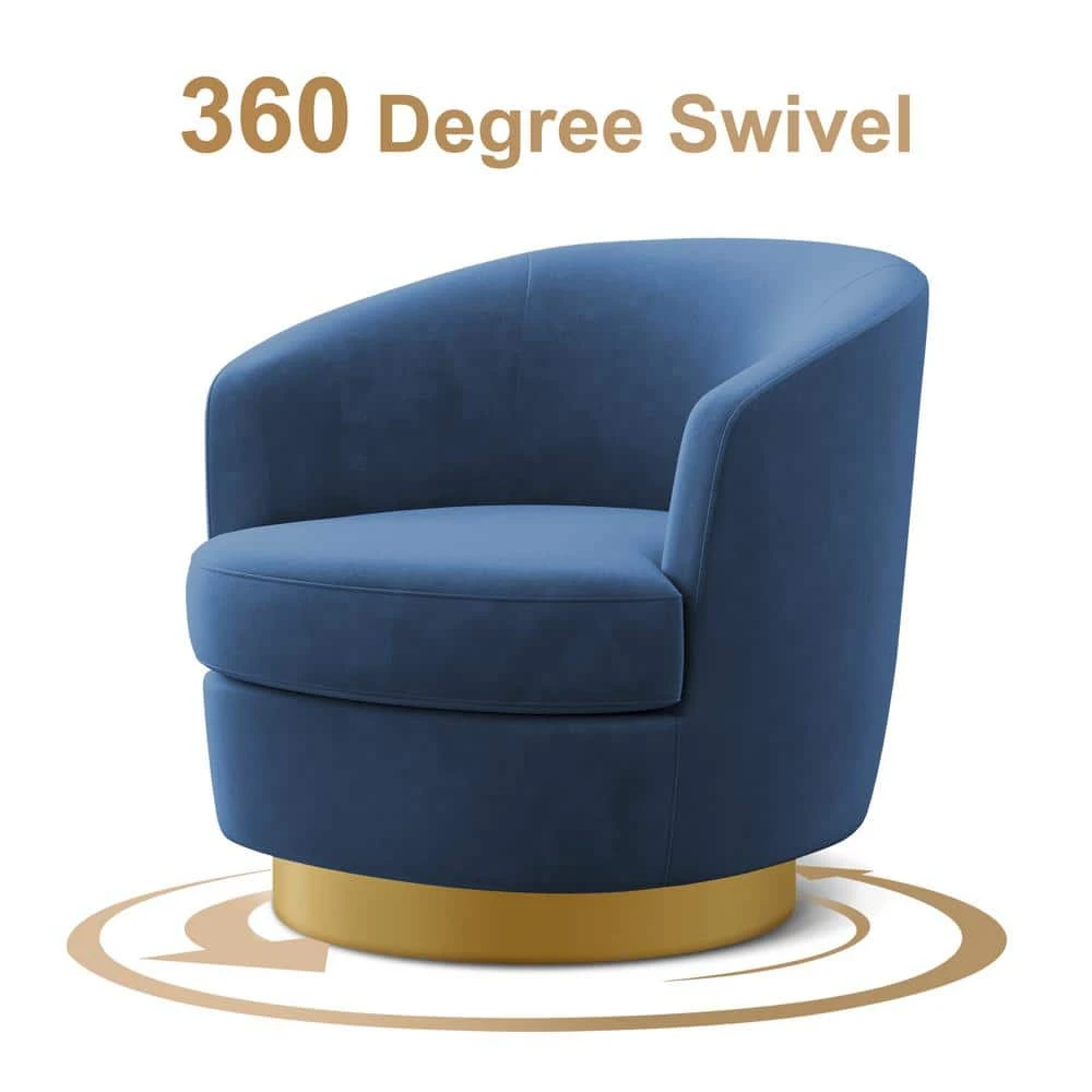 Nancy Modern 360° Swivel Blue Non-falling Velvet Fabric Barrel Accent Armchair For Bedroom Or Living Room 3 Nancy Modern 360° Swivel Blue Non-falling Velvet Fabric Barrel Accent Armchair For Bedroom Or Living Room - Image 3