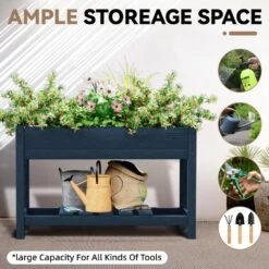 45 In. X 18 In. X 29 In. Outdoor Plastic Raised Garden Bed In Blue -More Furniture Store blue jearey elevated garden beds tphj blue 1f 1000