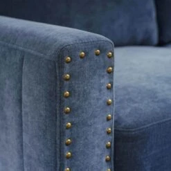 Sanfe 57 In. Blue Solid Fabric 2-Seat Loveseat With Nailhead -More Furniture Store blue jearey loveseats sfrm 2 blue 1f 1000