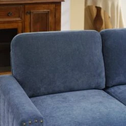 Sanfe 57 In. Blue Solid Fabric 2-Seat Loveseat With Nailhead -More Furniture Store blue jearey loveseats sfrm 2 blue 4f 1000