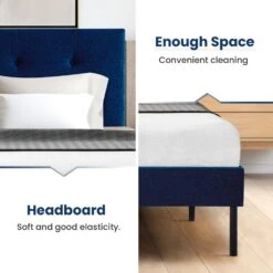 Alex Blue Metal Frame Full Platform Bed With Headboard -More Furniture Store blue jearey platform beds e111cj full blue 4f 1000