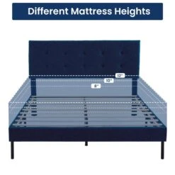 Alex Blue Metal Frame Full Platform Bed With Headboard -More Furniture Store blue jearey platform beds e111cj full blue c3 1000