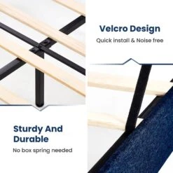 Alex Blue Metal Frame Queen Platform Bed With Headboard -More Furniture Store blue jearey platform beds e111cj queen blue 1f 1000