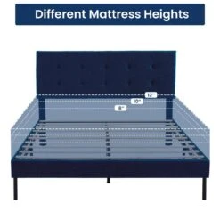 Alex Blue Metal Frame Queen Platform Bed With Headboard -More Furniture Store blue jearey platform beds e111cj queen blue c3 1000