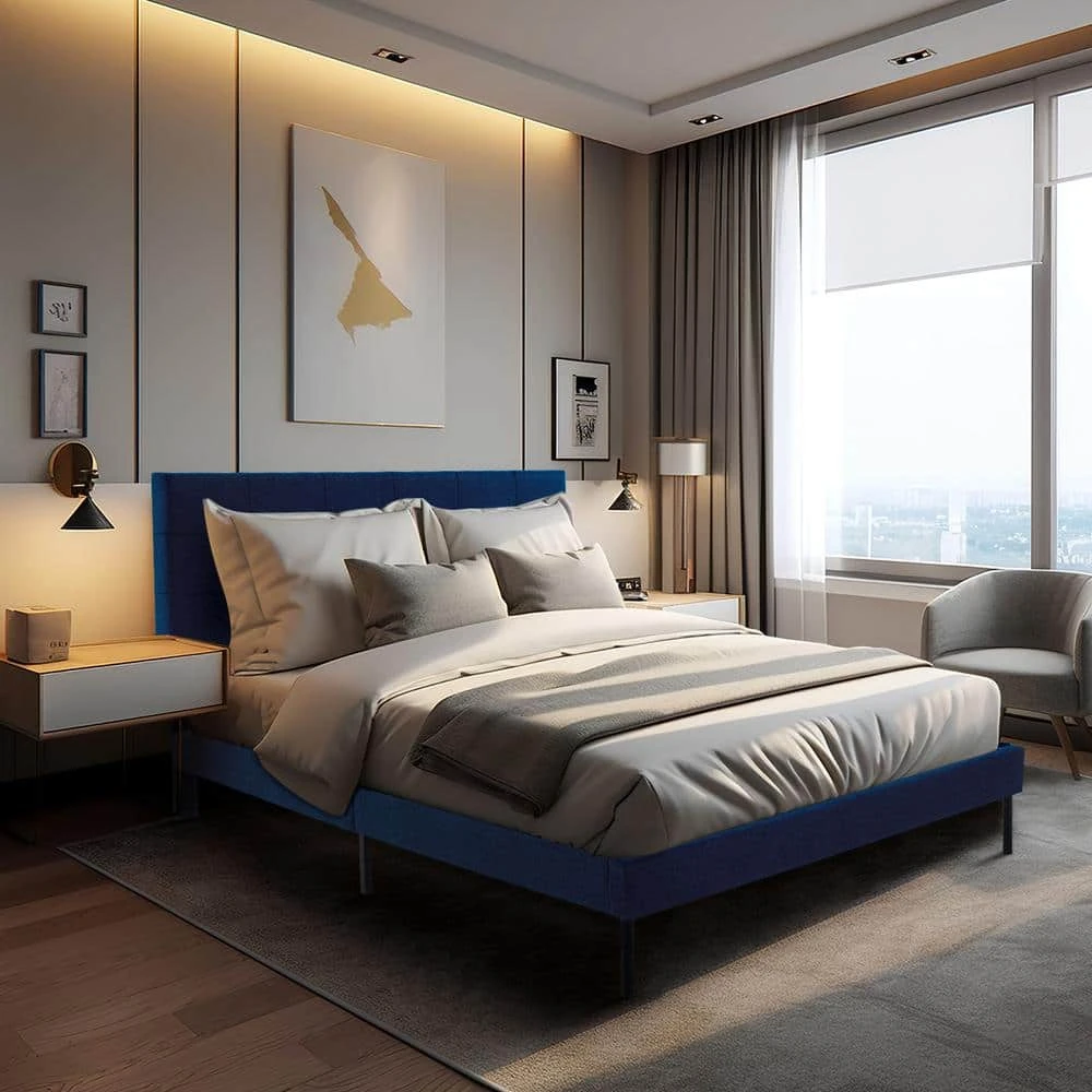 Alex Blue Metal Frame Twin Platform Bed With Headboard 7 Alex Blue Metal Frame Twin Platform Bed With Headboard - Image 7