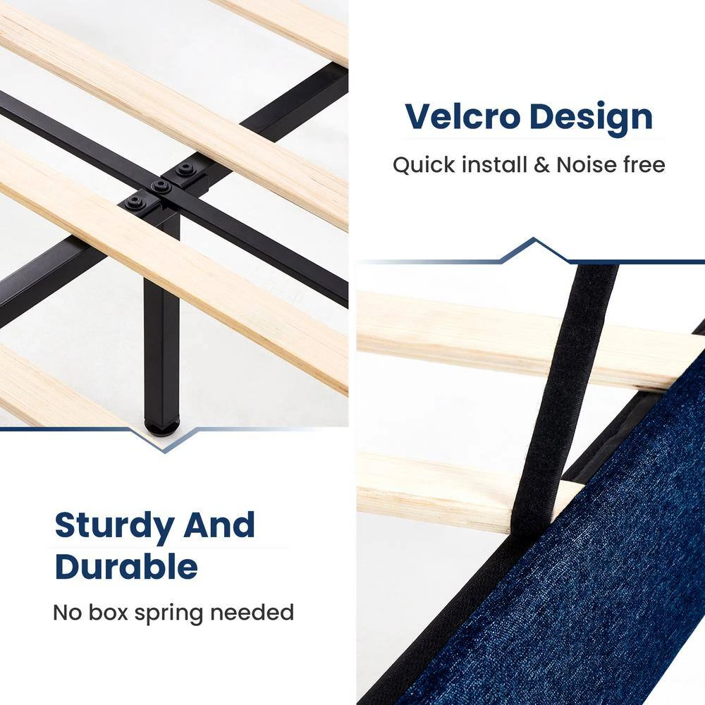 Alex Blue Metal Frame Twin Platform Bed With Headboard 5 Alex Blue Metal Frame Twin Platform Bed With Headboard - Image 5