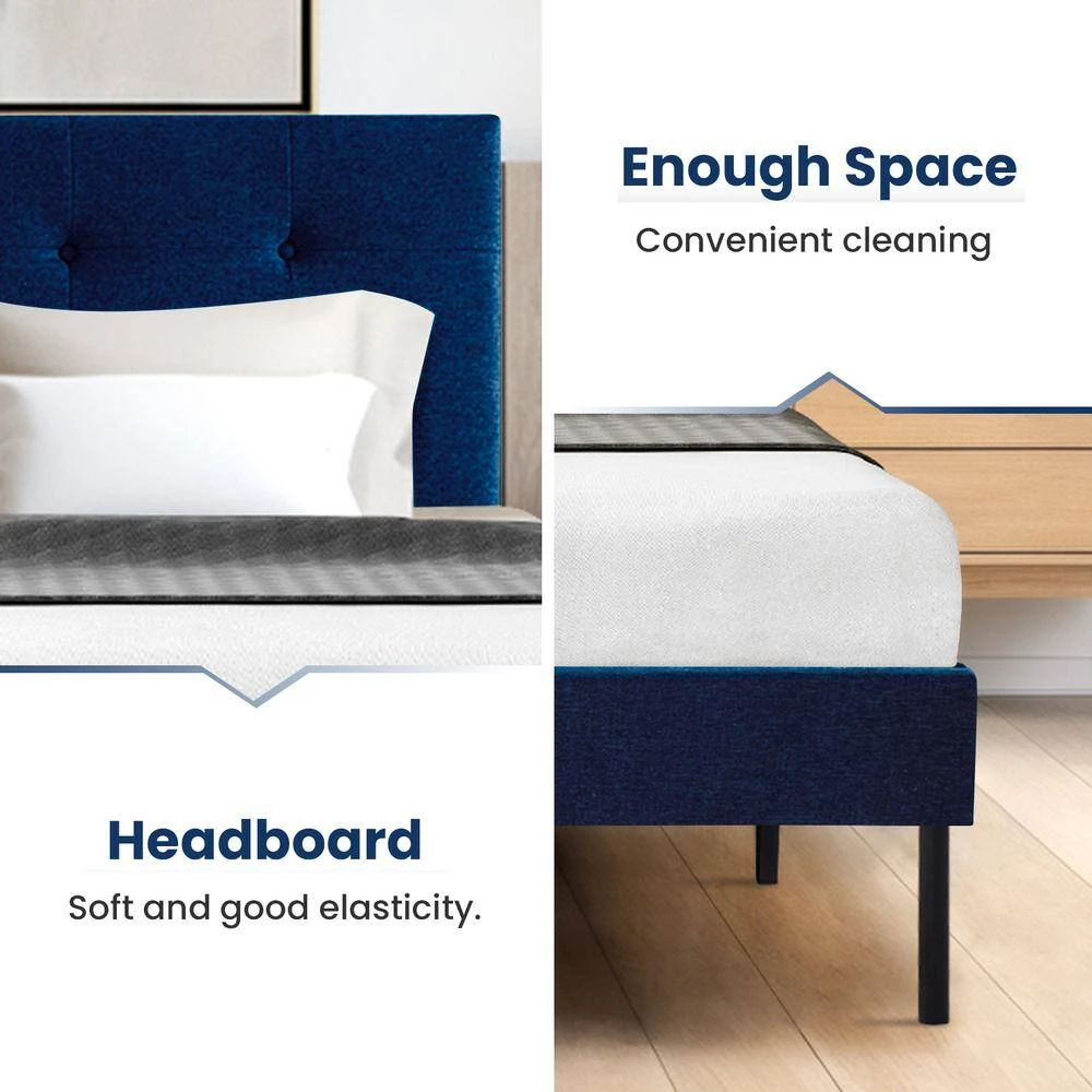 Alex Blue Metal Frame Twin Platform Bed With Headboard 4 Alex Blue Metal Frame Twin Platform Bed With Headboard - Image 4