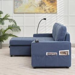 82.3 In. Blue Multi-functional Fabric Queen Size Sofa Bed With Cup Holder USB Port And Side Pockets 15 82.3 In. Blue Multi-functional Fabric Queen Size Sofa Bed With Cup Holder USB Port And Side Pockets -More Furniture Store blue jearey sofa beds rmlc blue 1f 1000
