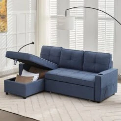 82.3 In. Blue Multi-functional Fabric Queen Size Sofa Bed With Cup Holder USB Port And Side Pockets 14 82.3 In. Blue Multi-functional Fabric Queen Size Sofa Bed With Cup Holder USB Port And Side Pockets -More Furniture Store blue jearey sofa beds rmlc blue 4f 1000