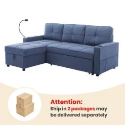 82.3 In. Blue Multi-functional Fabric Queen Size Sofa Bed With Cup Holder USB Port And Side Pockets 12 82.3 In. Blue Multi-functional Fabric Queen Size Sofa Bed With Cup Holder USB Port And Side Pockets -More Furniture Store blue jearey sofa beds rmlc blue 66 1000