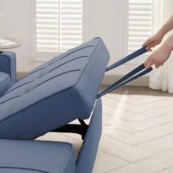 82.3 In. Blue Multi-functional Fabric Queen Size Sofa Bed With Cup Holder USB Port And Side Pockets 18 82.3 In. Blue Multi-functional Fabric Queen Size Sofa Bed With Cup Holder USB Port And Side Pockets -More Furniture Store blue jearey sofa beds rmlc blue 76 1000