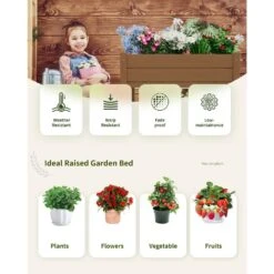 HDPE 28.3 In. X 10 In. X 9.5 In. Outdoor Plastic Raised Garden Bed In Brown -More Furniture Store brown elevated garden beds pehj hd bn 1f 1000