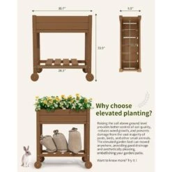 HDPE 28.3 In. X 10 In. X 9.5 In. Outdoor Plastic Raised Garden Bed In Brown -More Furniture Store brown elevated garden beds pehj hd bn 44 1000