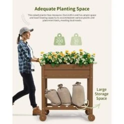 HDPE 28.3 In. X 10 In. X 9.5 In. Outdoor Plastic Raised Garden Bed In Brown -More Furniture Store brown elevated garden beds pehj hd bn 4f 1000