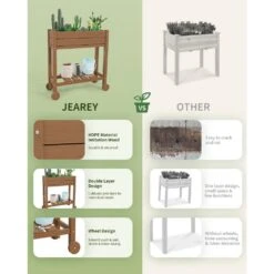 HDPE Outdoor Raised Garden Bed With Wheels In Brown -More Furniture Store brown elevated garden beds tld3jt brown c3 1000