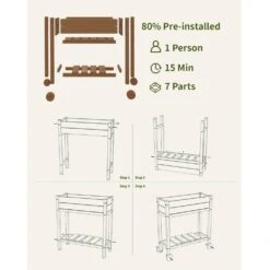 HDPE Outdoor Raised Garden Bed With Wheels In Brown -More Furniture Store brown elevated garden beds tld3jt brown fa 1000