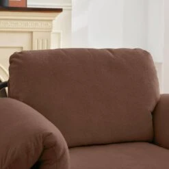 Moore Metal Brown Lambswool Soft Cushion Arm Chair For Bedroom And Living Room -More Furniture Store brown jearey accent chairs mejs brown 76 1000