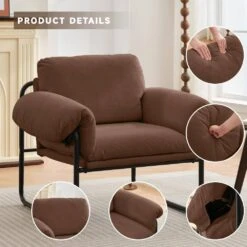 Moore Metal Brown Lambswool Soft Cushion Arm Chair For Bedroom And Living Room -More Furniture Store brown jearey accent chairs mejs brown c3 1000