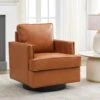 Brown PU Leather 360° Swivel Nailhead Trim Button-tufted Accent Arm Chair With Cushion